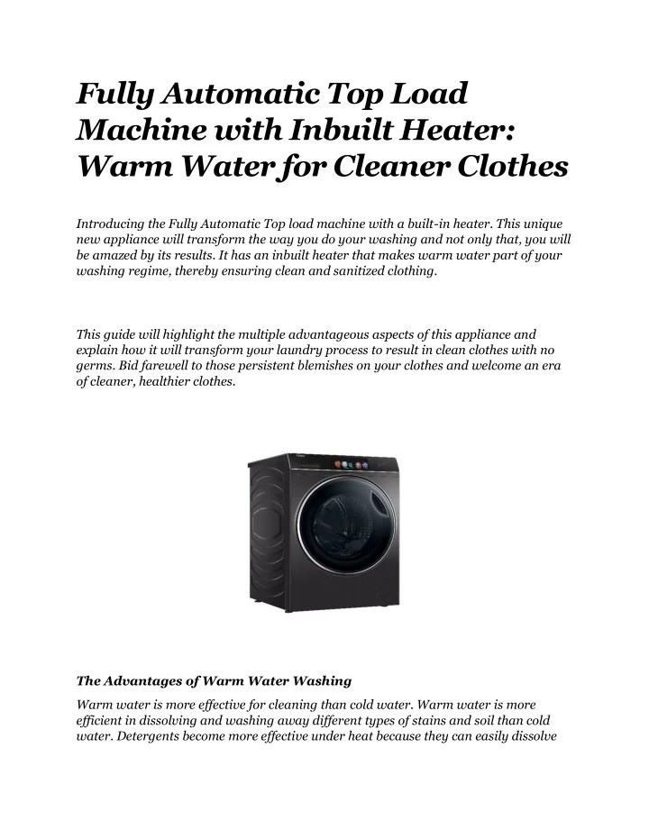 PPT Fully Automatic Top Load Machine with Inbuilt Heater Warm Water