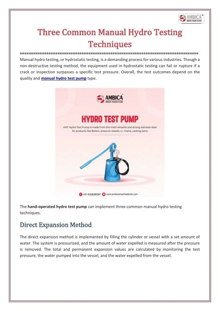 PPT Most Common Manual Hydro Testing Methods PowerPoint Presentation