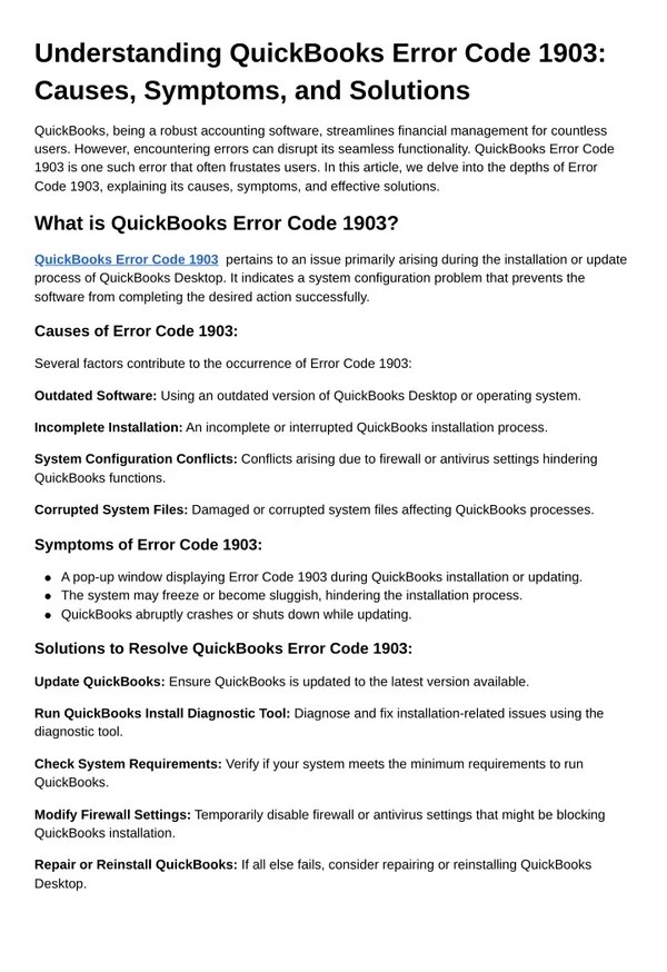 PPT - Understanding QuickBooks Error Code 1903: Causes, Symptoms, and