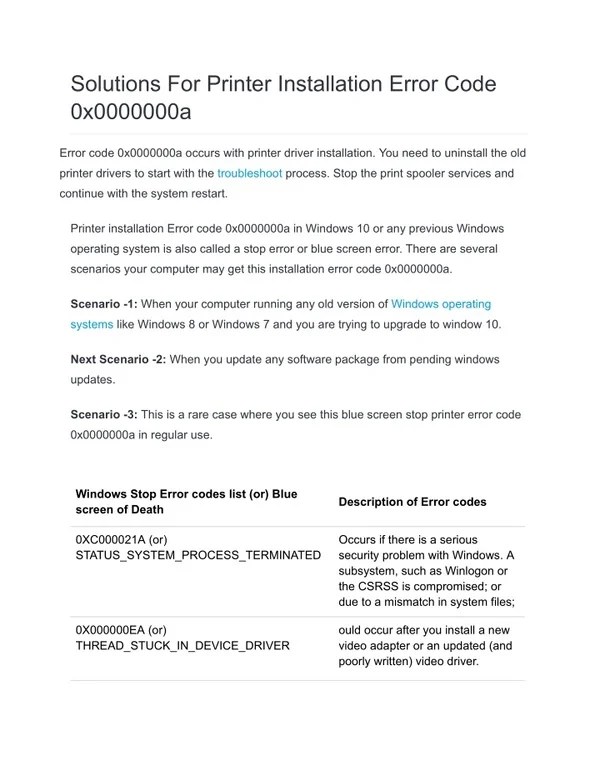 PPT - Solutions for Printer installation error code 0x0000000a