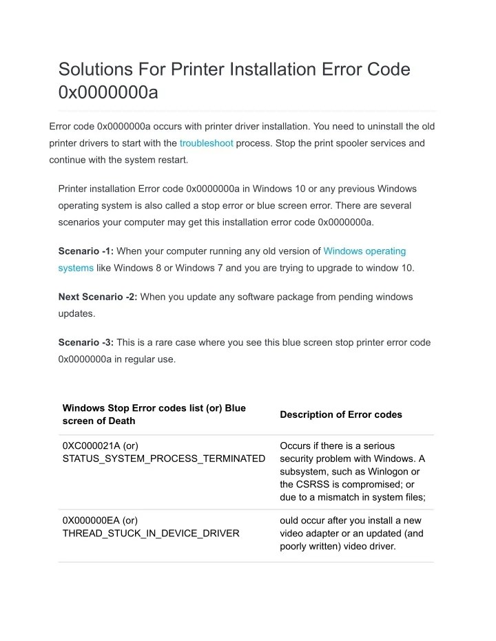 PPT Solutions For Printer Installation Error Code 0x0000000a
