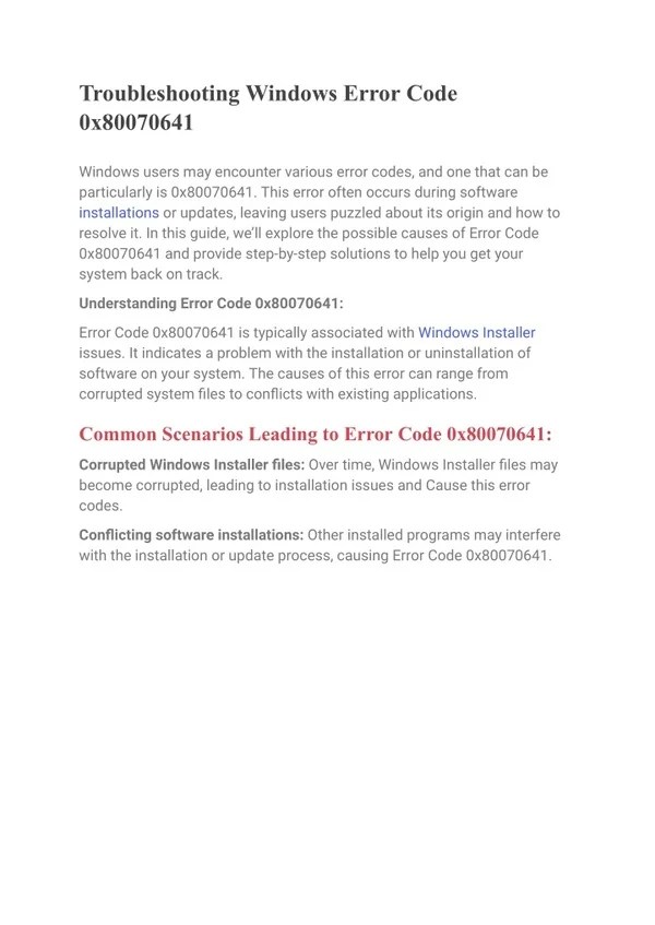 PPT - Error Code 0x80070641 (7) PowerPoint Presentation, free download