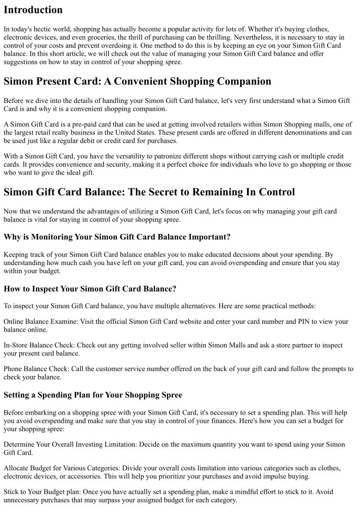 PPT Simon Gift Card Balance Remaining In Control of Your Shopping