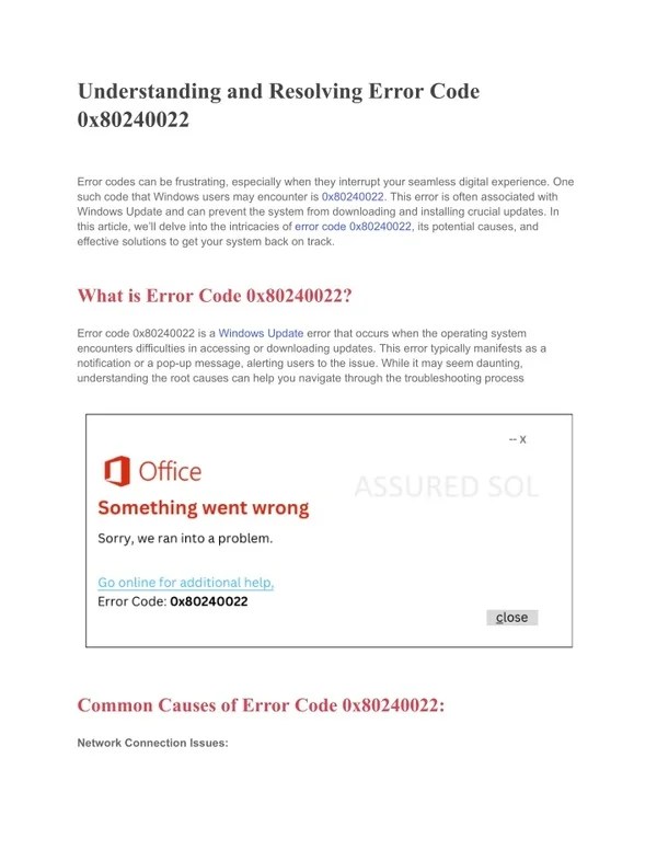 PPT - Understanding and Resolving Error Code 0x80240022 PowerPoint