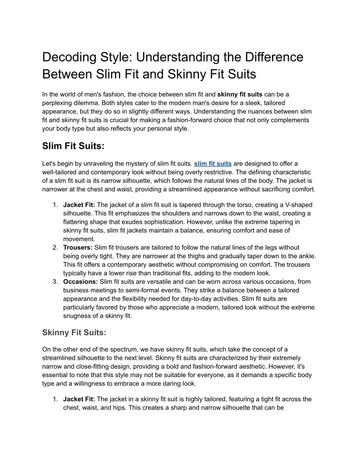 PPT Understanding the Difference Between Slim Fit and Skinny Fit