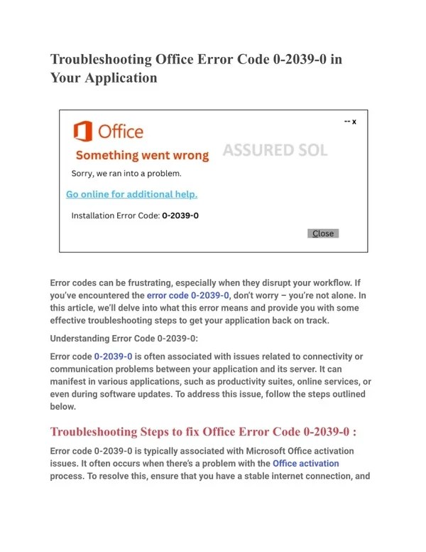 PPT - Troubleshooting Office Error Code 0-2039-0 in Your Application