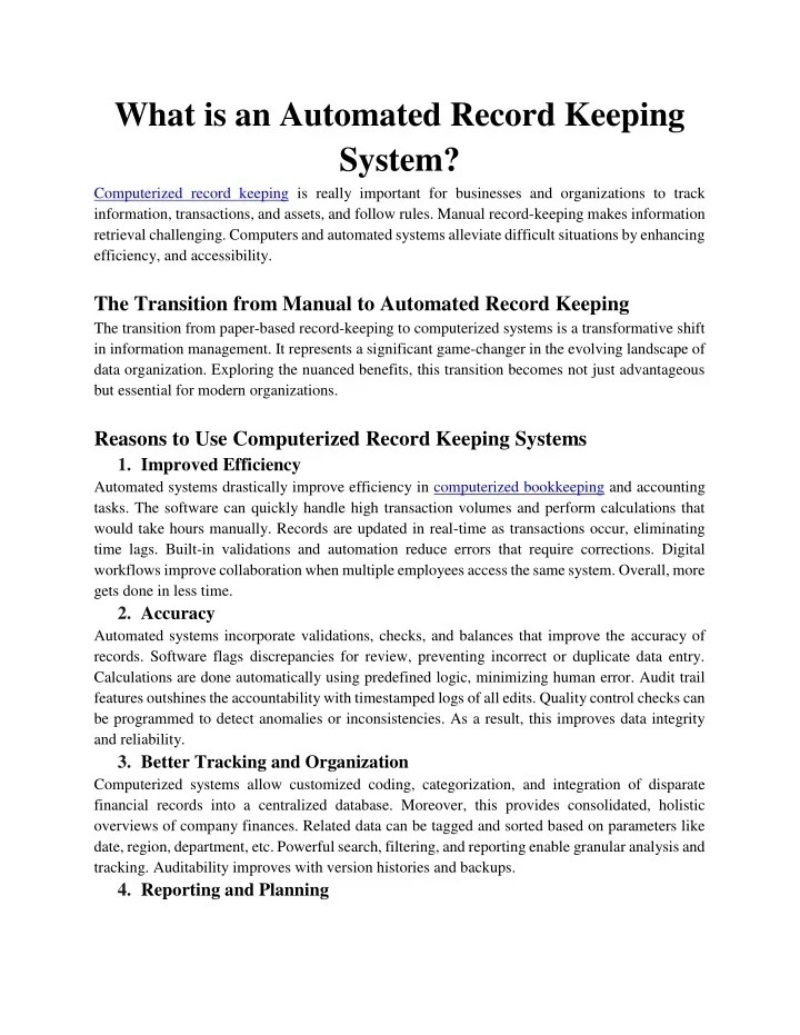 PPT What is an Automated Record Keeping System PowerPoint