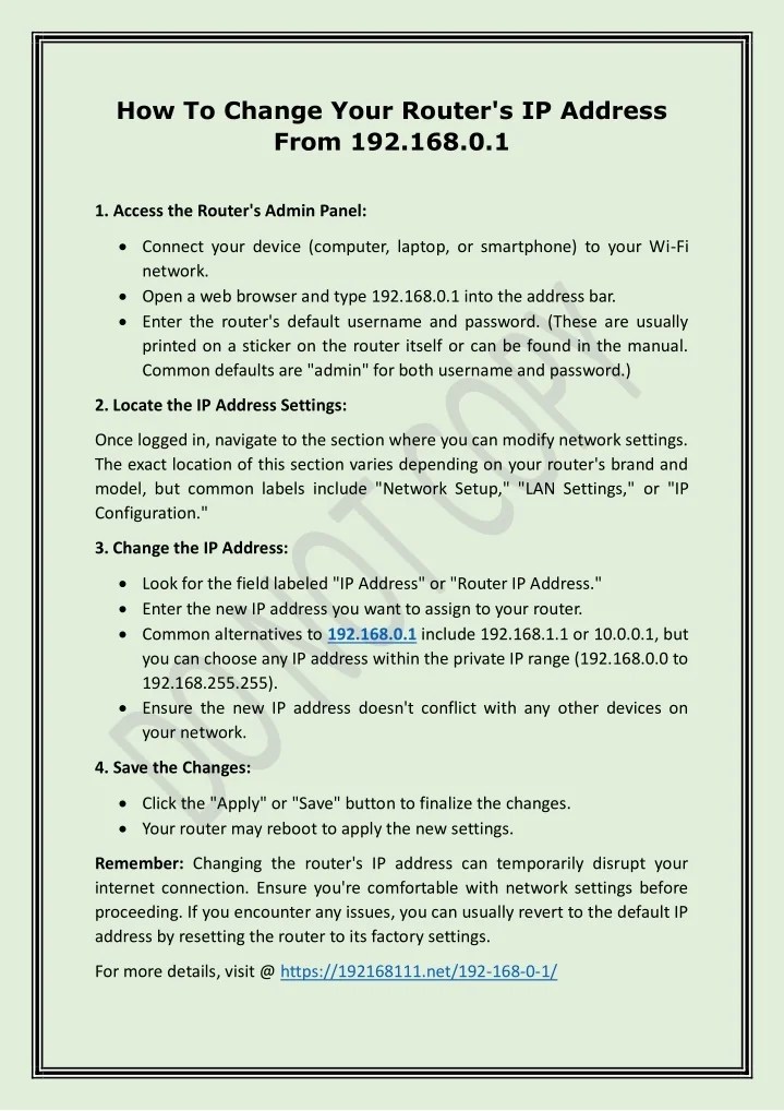 PPT How To Change Your Router's IP Address From 192.168.0.1
