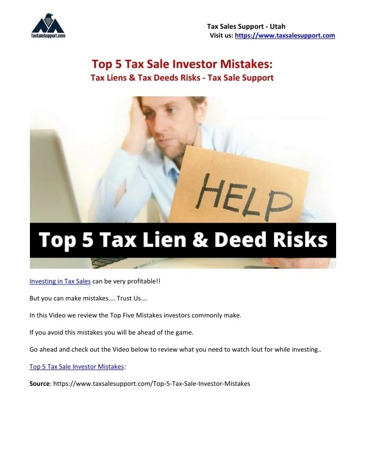 PPT Top 5 Tax Sale Investor Mistakes Tax Liens and Tax Deeds Risks