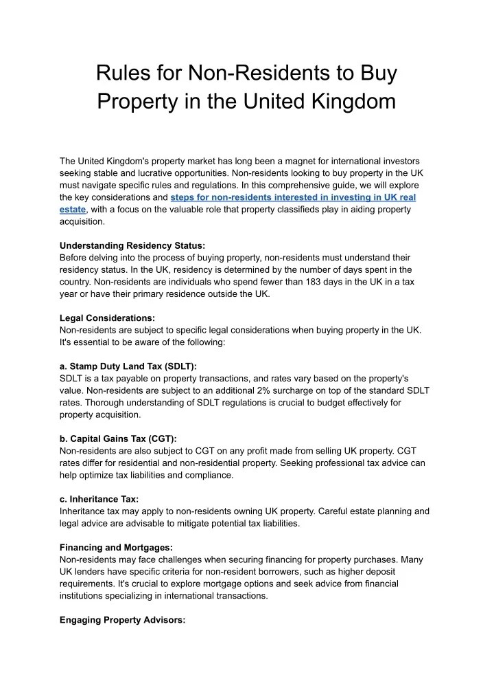 PPT Rules for NonResidents to Buy Property in the United Kingdom