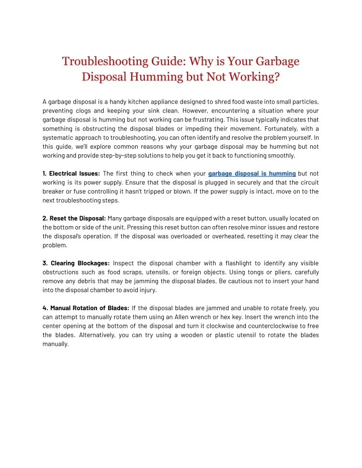 PPT Troubleshooting Guide Why is Your Garbage Disposal Humming but Not Working? PowerPoint