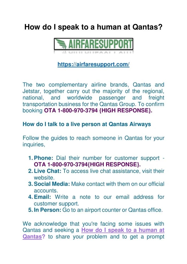 PPT How do I speak to a human at Qantas PowerPoint Presentation, free