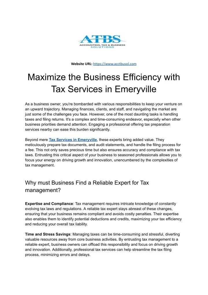 PPT Maximize the Business Efficiency with Tax Services in Emeryville PowerPoint Presentation