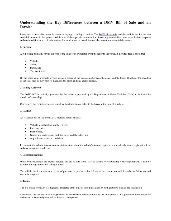 PPT Understanding the Key Differences between a DMV Bill of Sale and