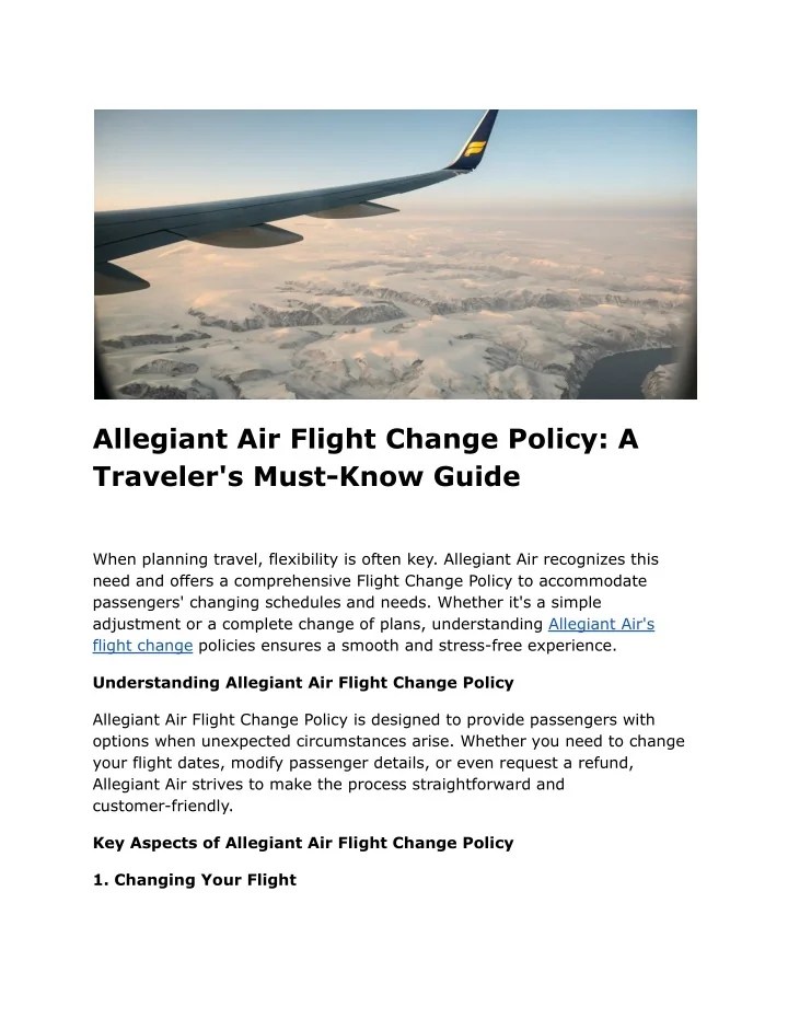 PPT Allegiant Air Flight Change Policy A Traveler's MustKnow Guide
