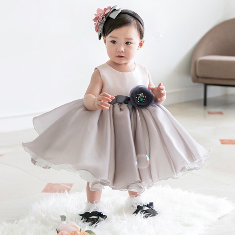 Light Grey Organza Baby Flower Girl Dress Toddler Formal Dress TG7132