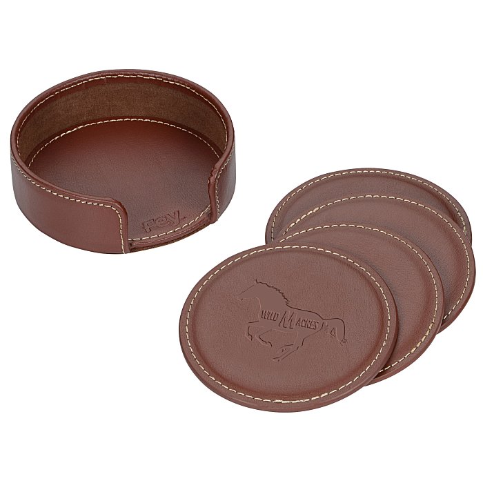 4imprint.ca Vintage Round Bonded Leather Coaster Set C146838SET