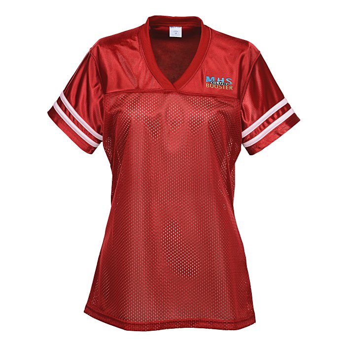 Poly Mesh Jersey VNeck TShirt Ladies' Embroidered