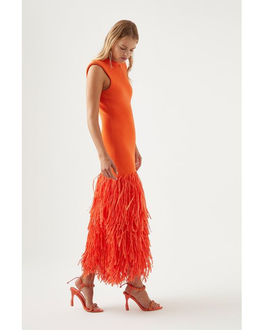 Aje. Rushes Raffia Knit Midi Dress in Red Lyst Australia