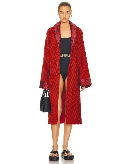 Versace Cotton Greca Signature Robe in Red Lyst