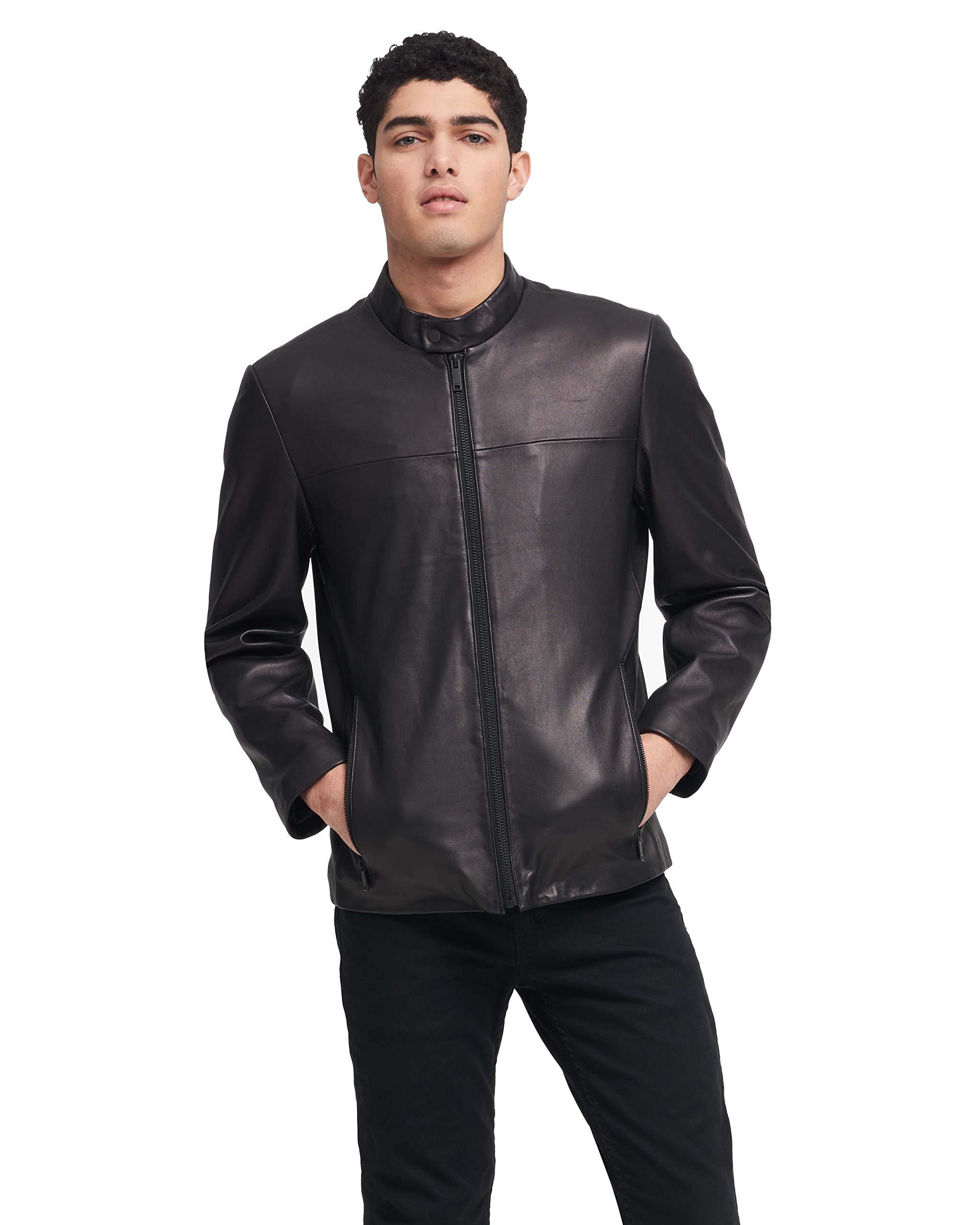 DKNY Modern Lamb Leather Racer Jacket in Black for Men Lyst