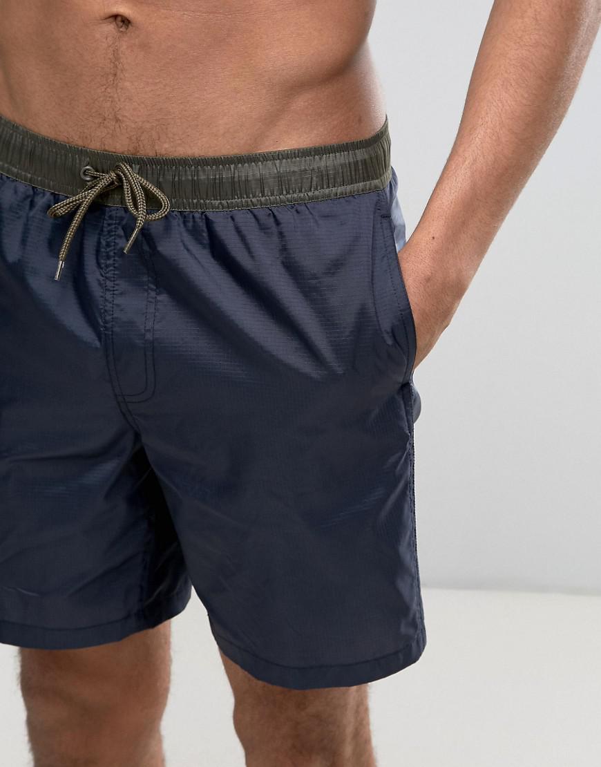 ASOS Synthetic Swim Shorts In Ripstop Nylon In Navy In Mid Length in