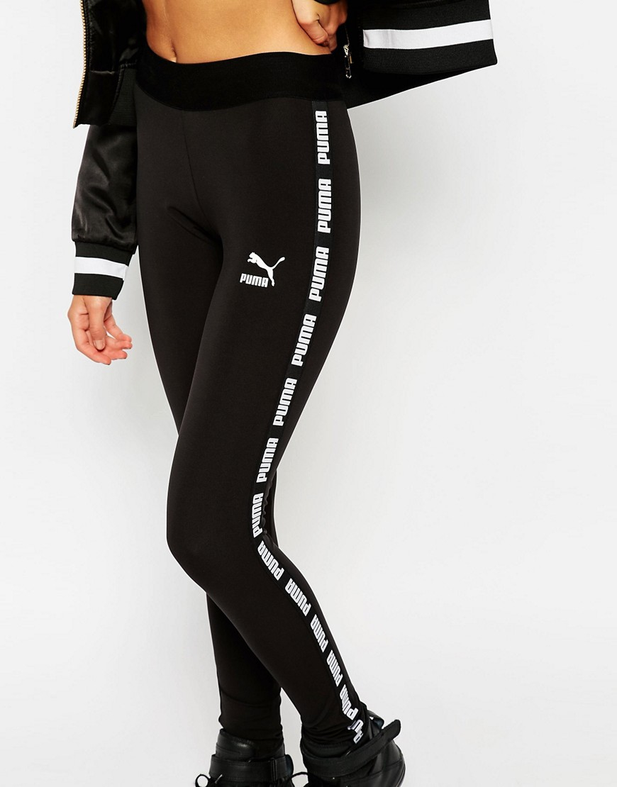 PUMA Synthetic Black Leggings With Taped Sides Lyst