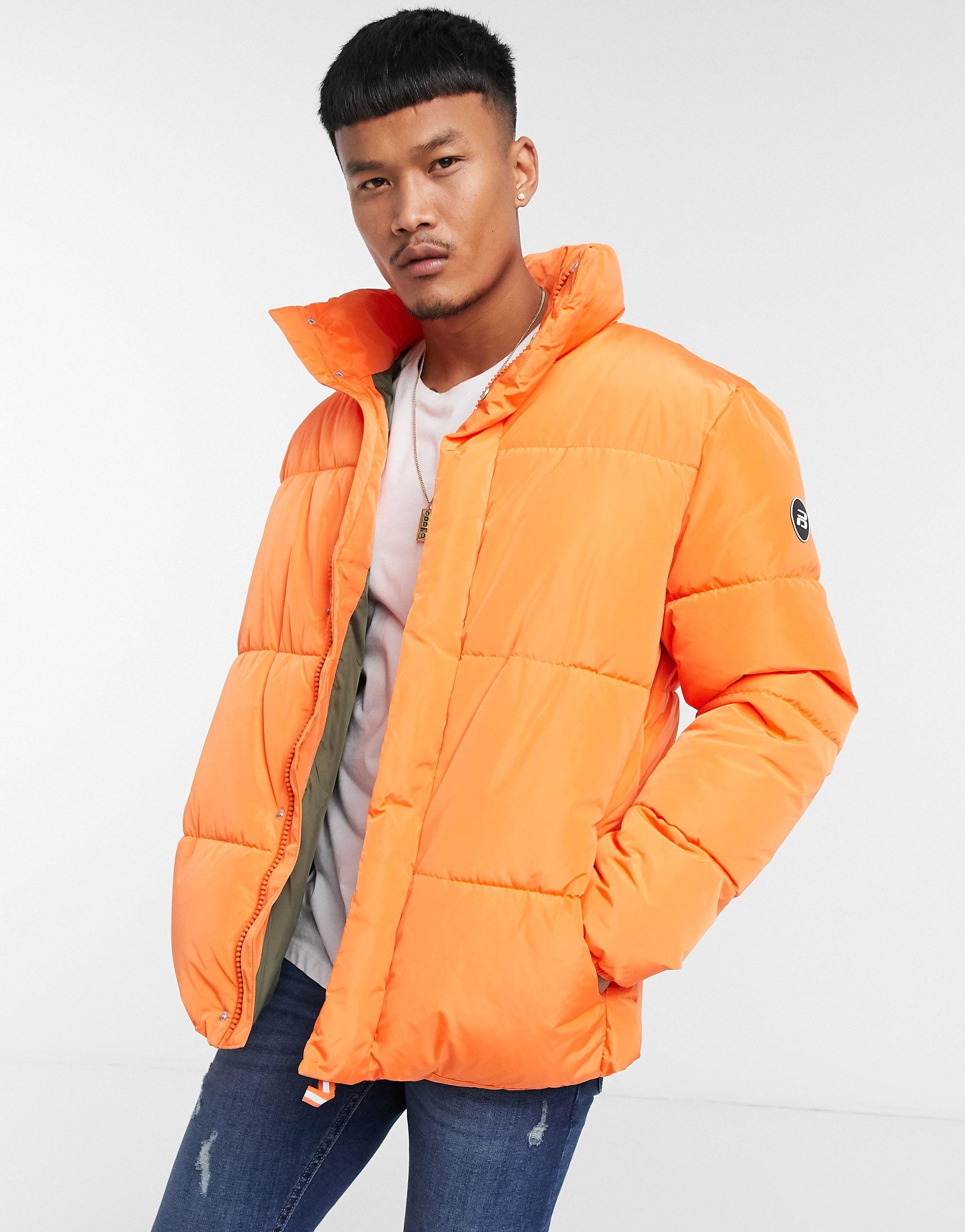 Pull&Bear Padded Puffer Jacket in Orange for Men Lyst