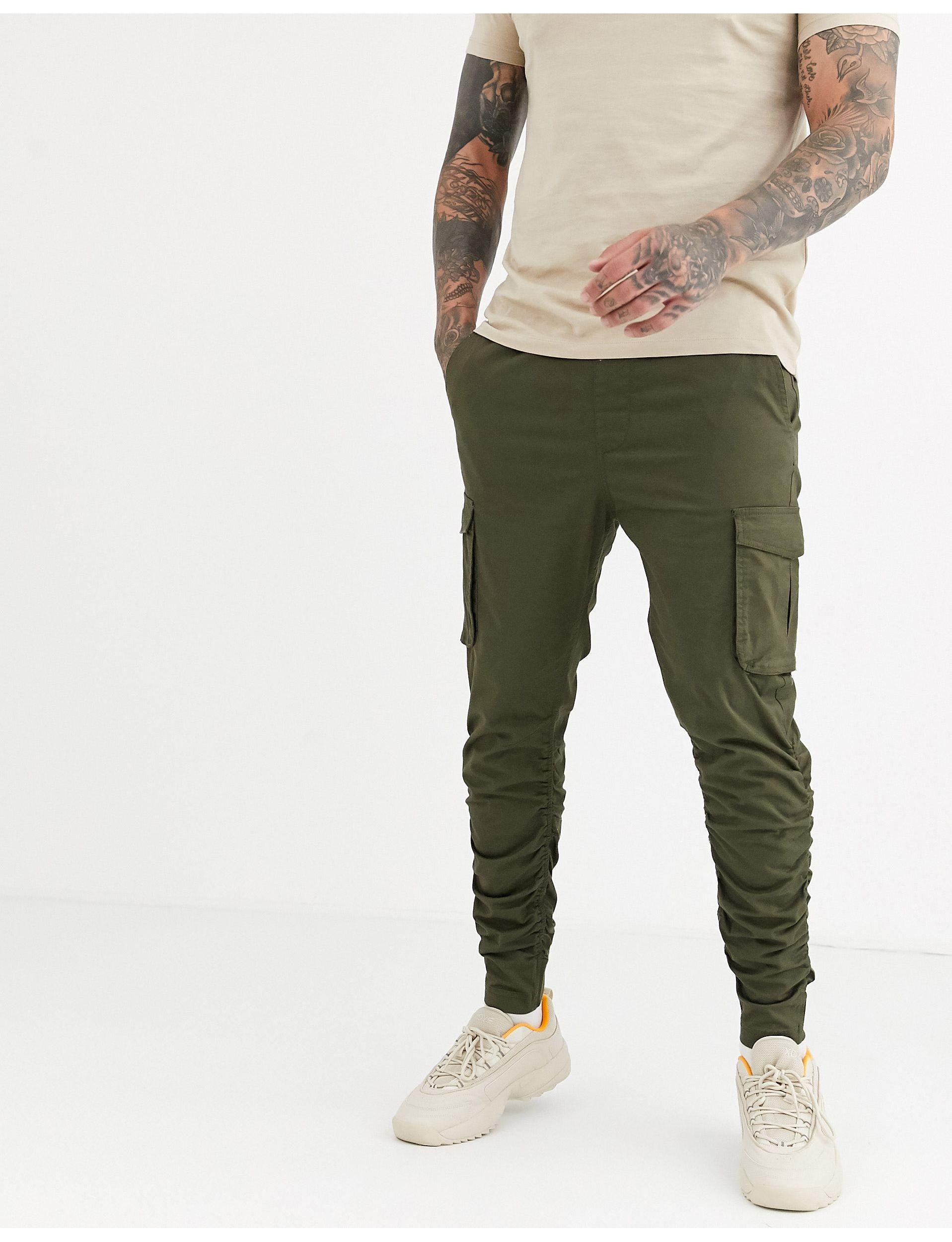 Pull&Bear Join Life Cargo Trouser With Ruched Detailing in Green for