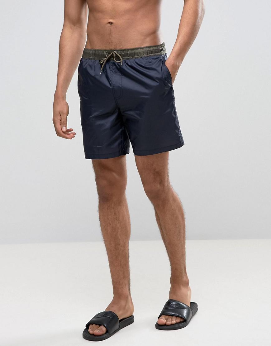 ASOS Synthetic Swim Shorts In Ripstop Nylon In Navy In Mid Length in