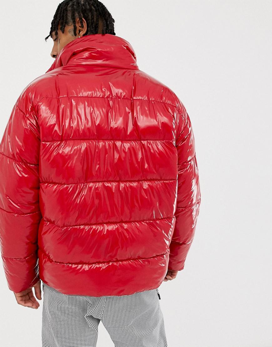 ASOS Synthetic Puffer Jacket In High Shine In Red for Men Lyst