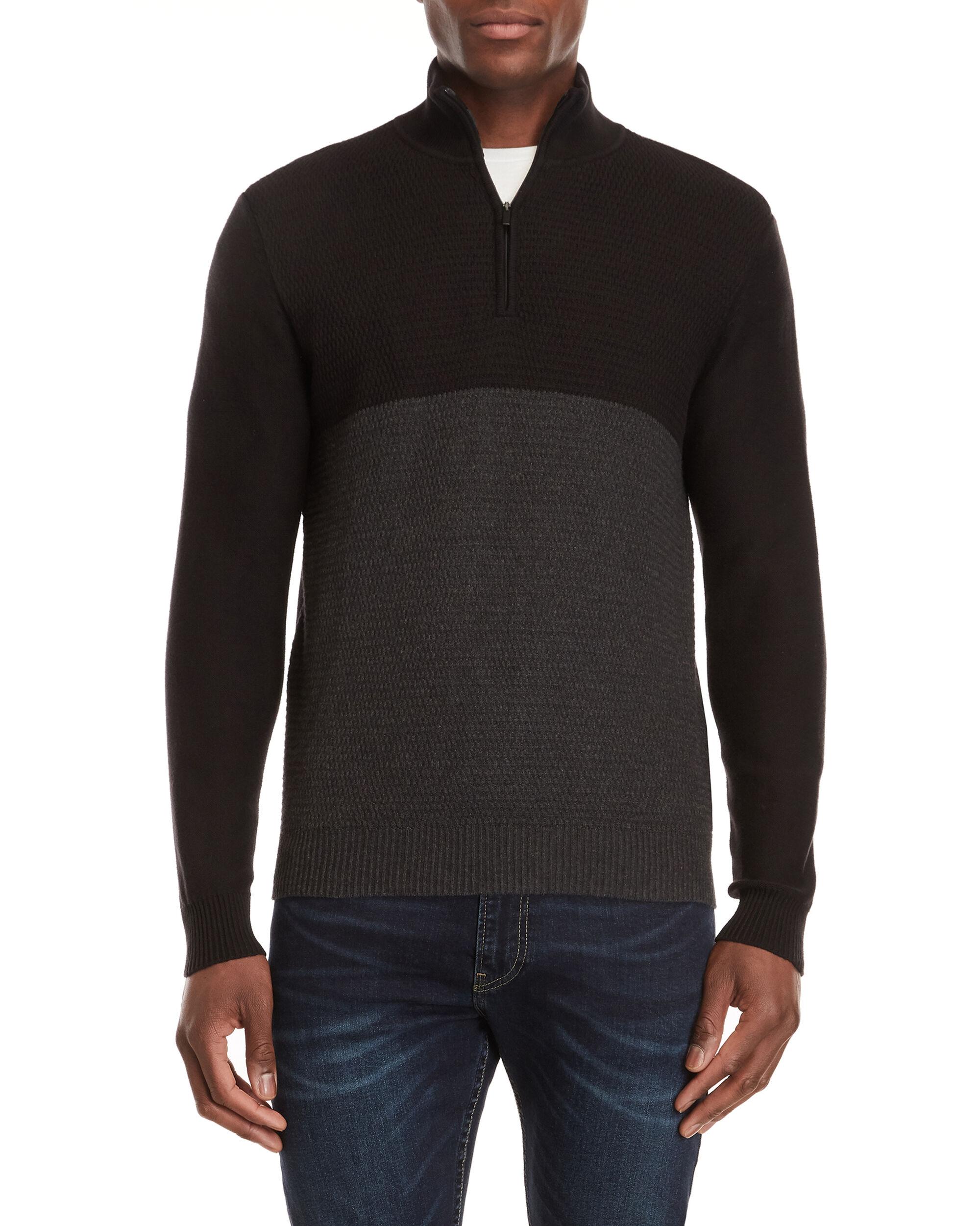 Calvin Klein Cotton Color Block Textured Zip Sweater in Black for Men