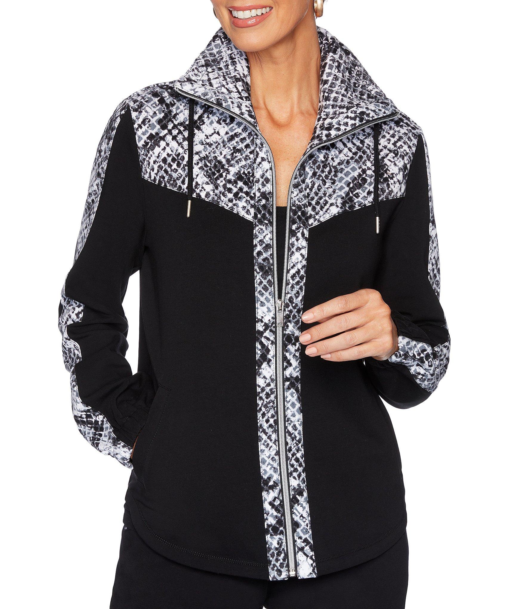 Ruby Rd. Snake Skin Print Colorblock Zip Front Textured French Terry