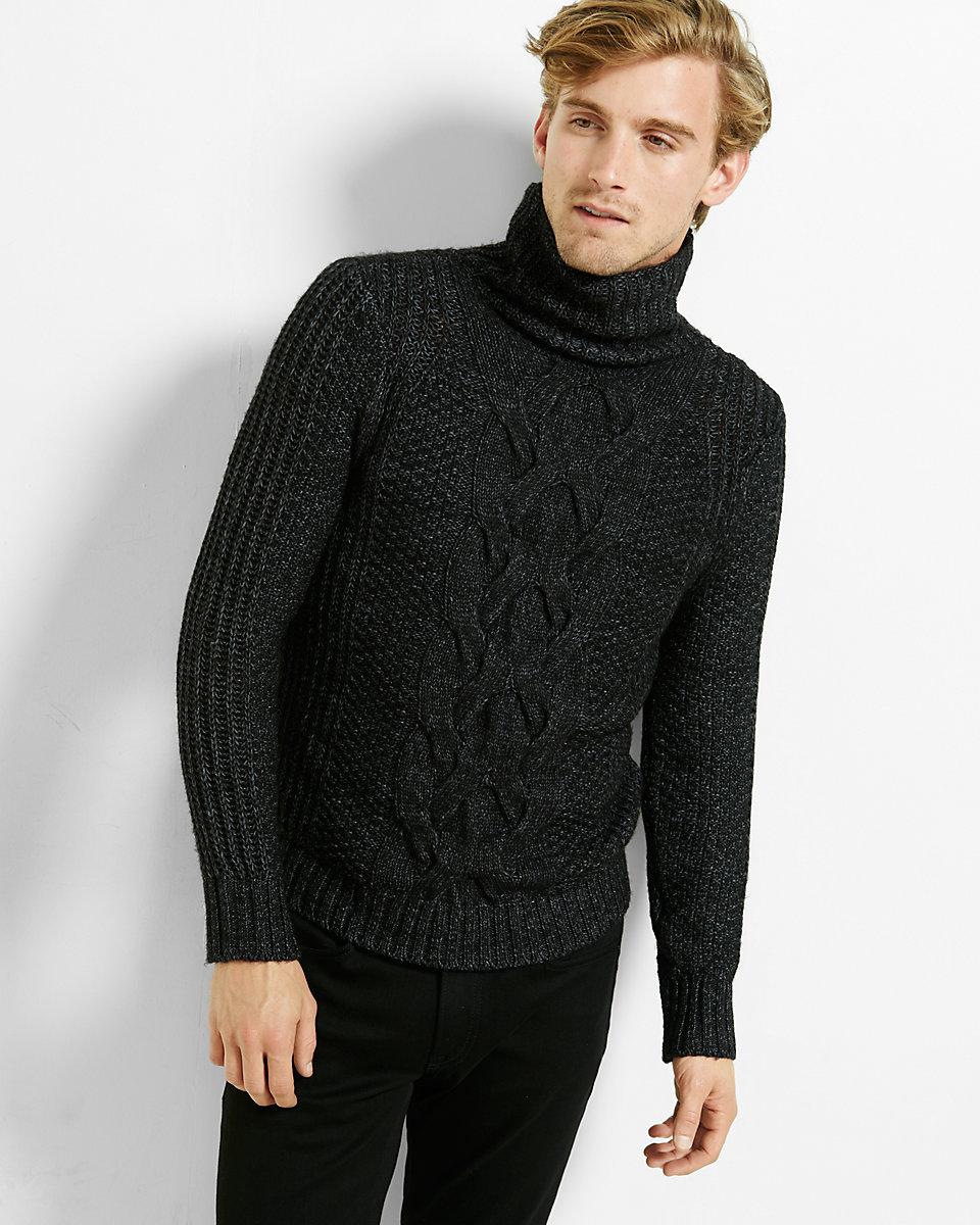 Express Cotton Chunky Cable Knit Turtleneck Sweater in Black for Men Lyst