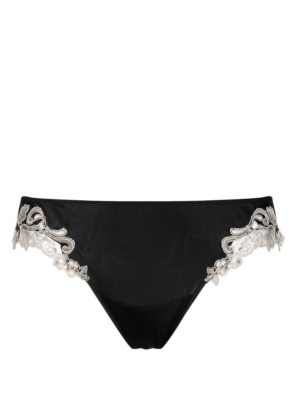 La Perla Maison Lace Trim Silk Thong in Black Lyst