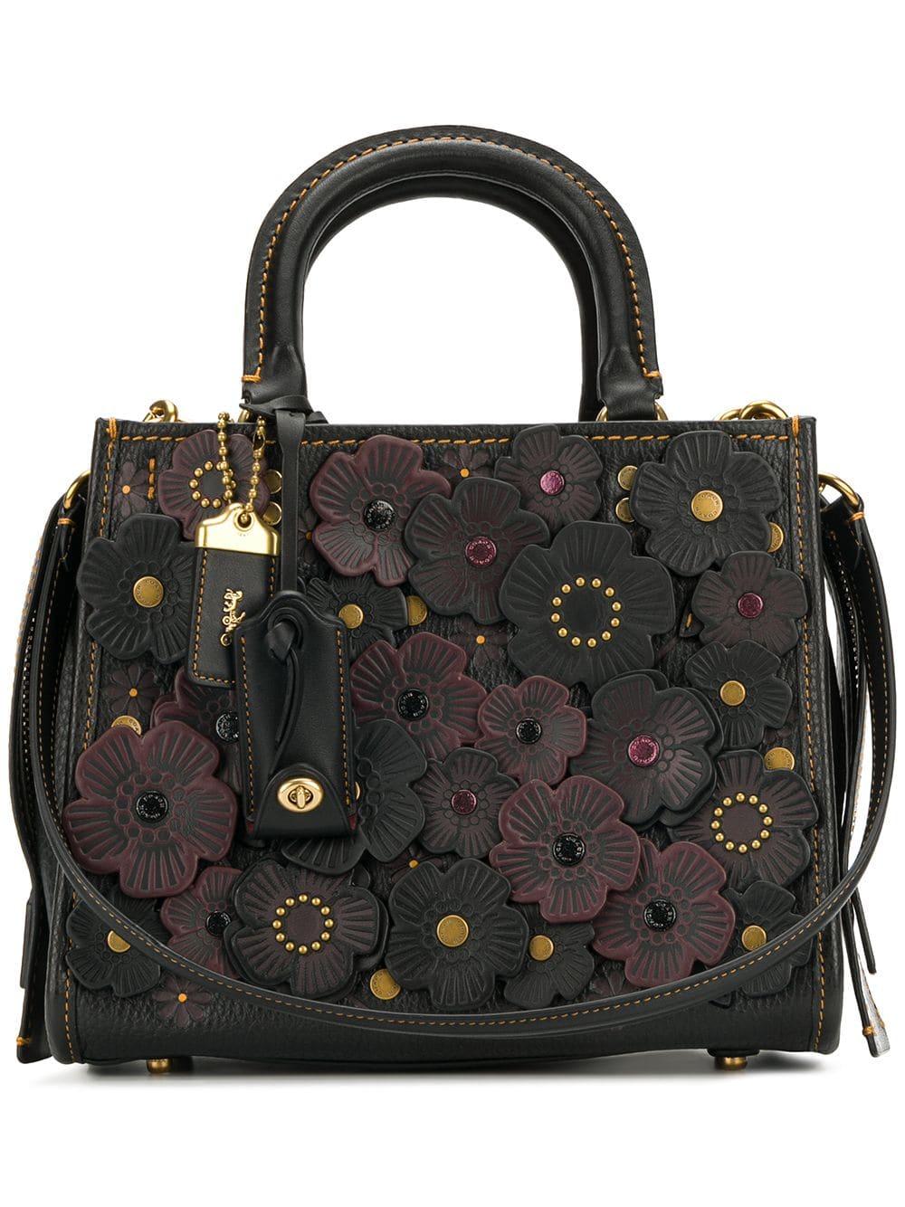 COACH Leather Rogue 25 Tea Roses Bag in Black Lyst