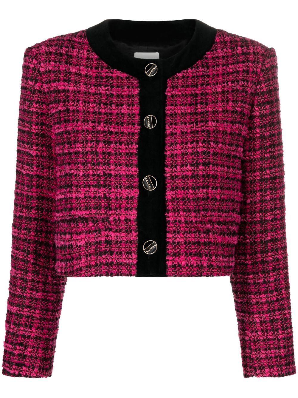 Sandro Cropped Tweed Jacket in Red Lyst