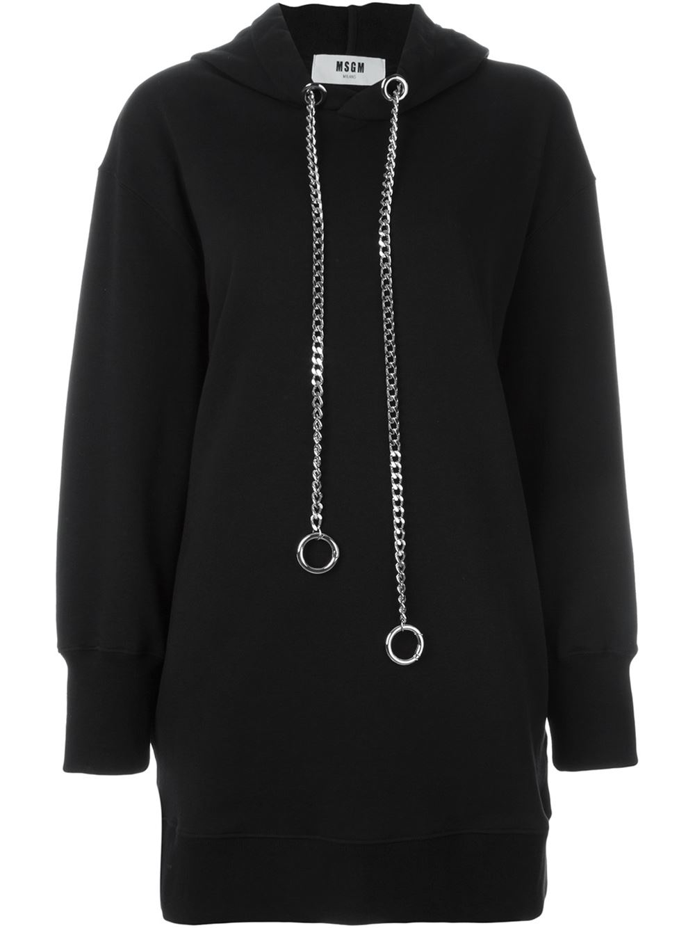 MSGM Cotton Chain Drawstring Hoodie in Black Lyst