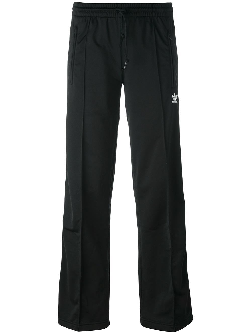 adidas Originals Synthetic Three Stripes Wide Leg Track Pants in Black