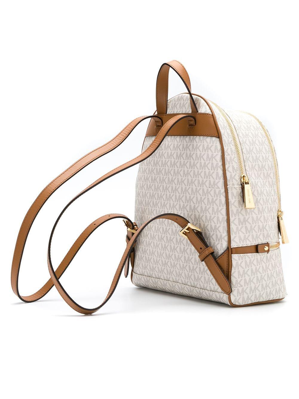 MICHAEL Michael Kors Cotton Medium Rhea Logoprint Backpack in White Lyst