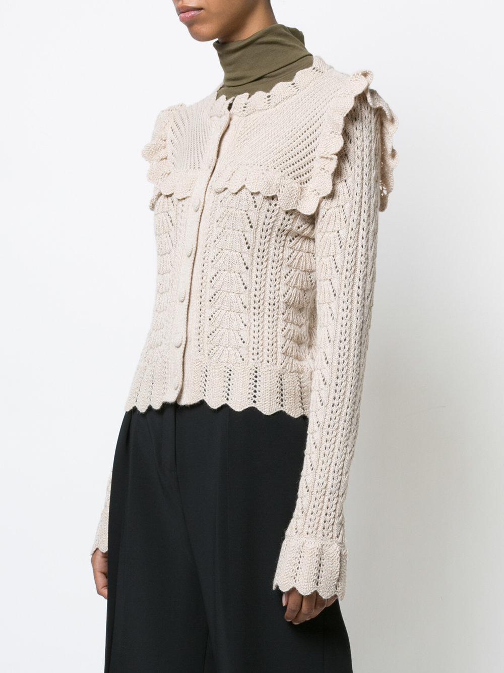 LoveShackFancy Ruffle Cardigan in Natural Lyst