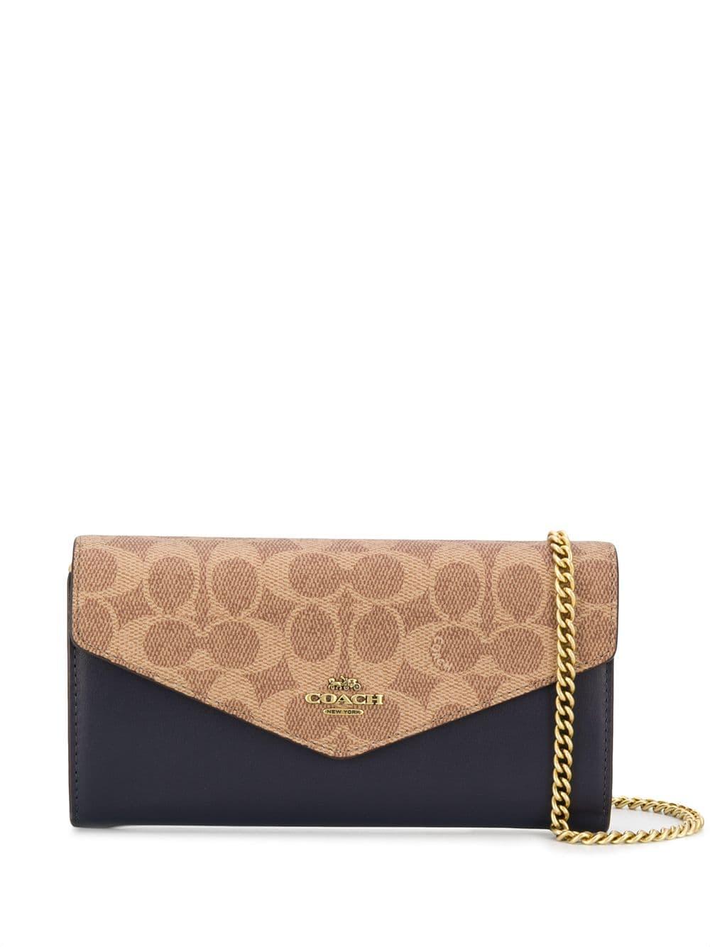 COACH Leather Wallet On Chain in Blue Lyst