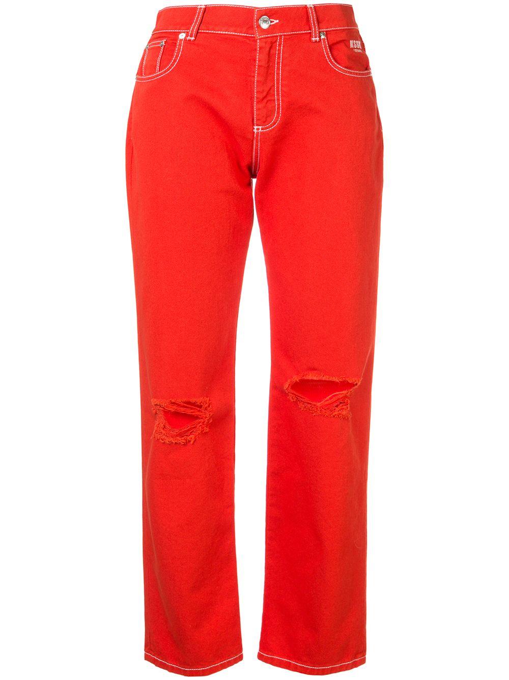 MSGM Denim Ripped Jeans in Red Lyst