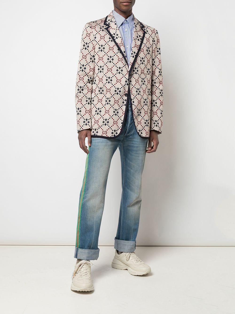 Gucci Cotton GG Pattern Blazer in White for Men Lyst