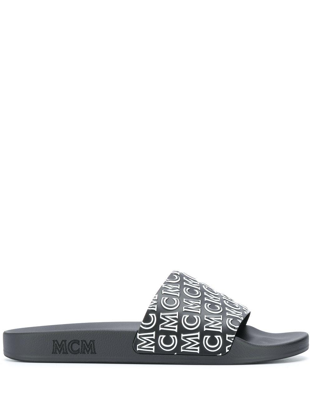 MCM Monogram Logo Pool Slides in Black for Men Lyst