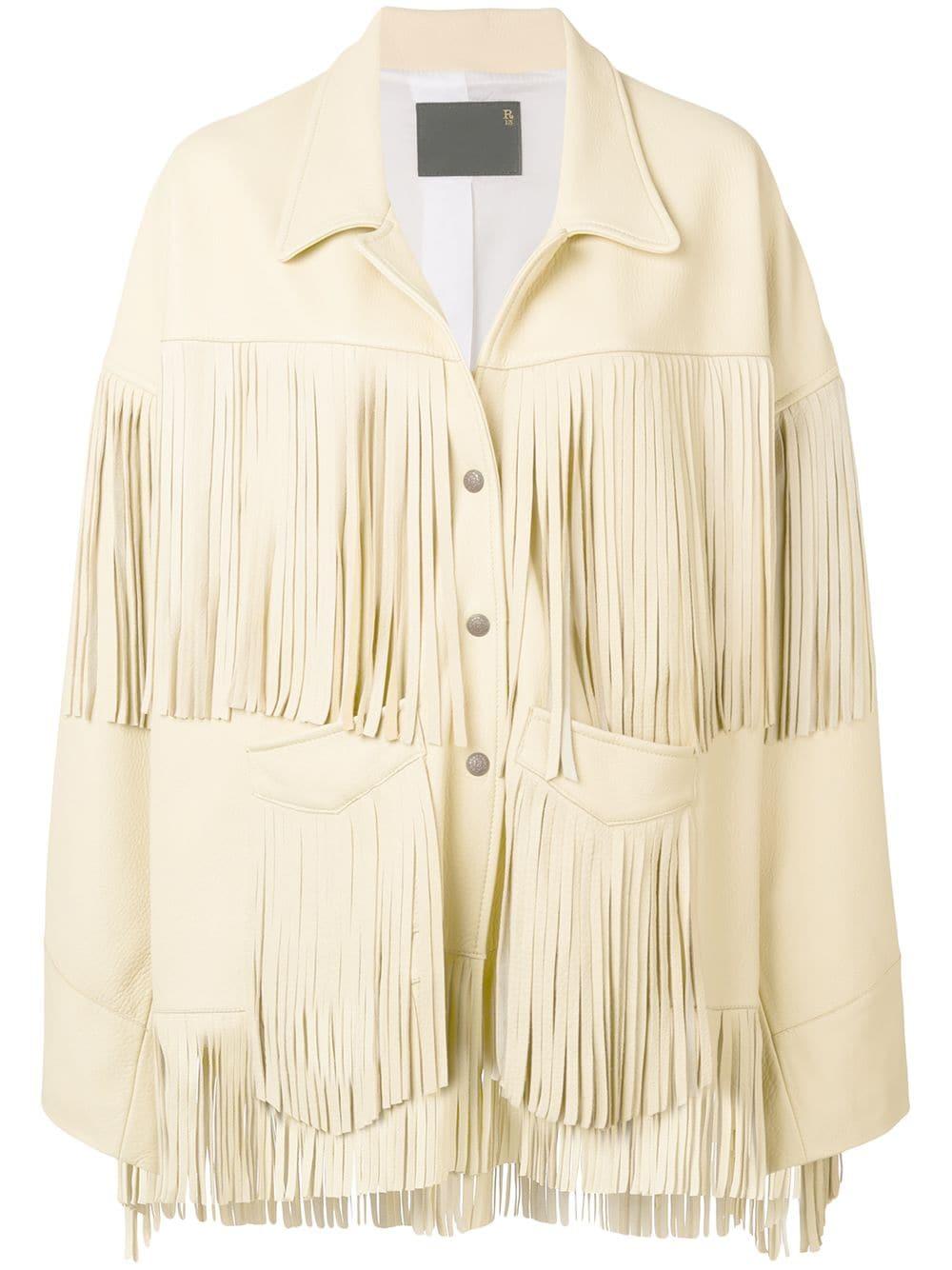 R13 Leather Fringed Oversized Jacket in Yellow Lyst