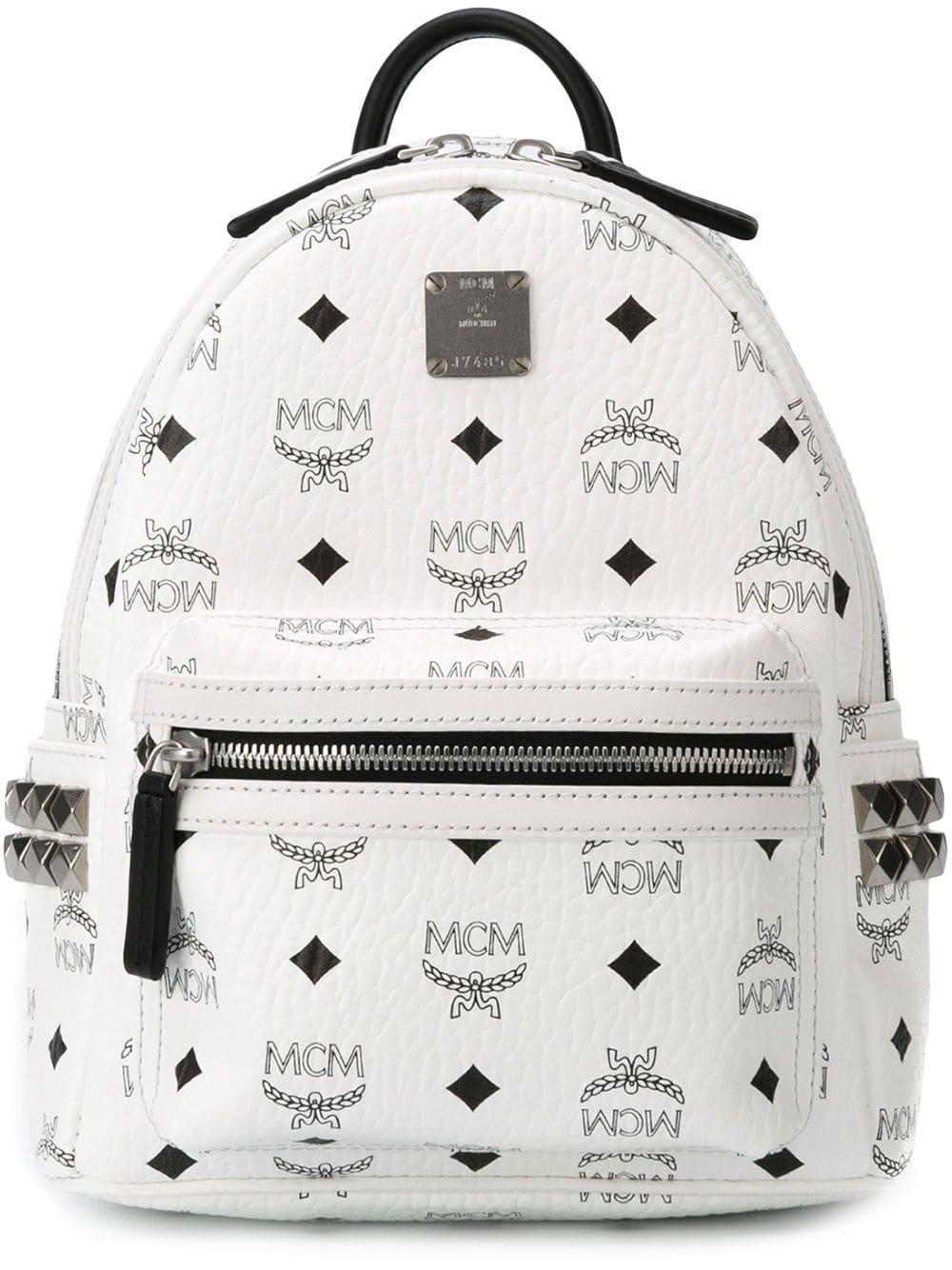 MCM Logo Print Backpack in White (Black) Lyst
