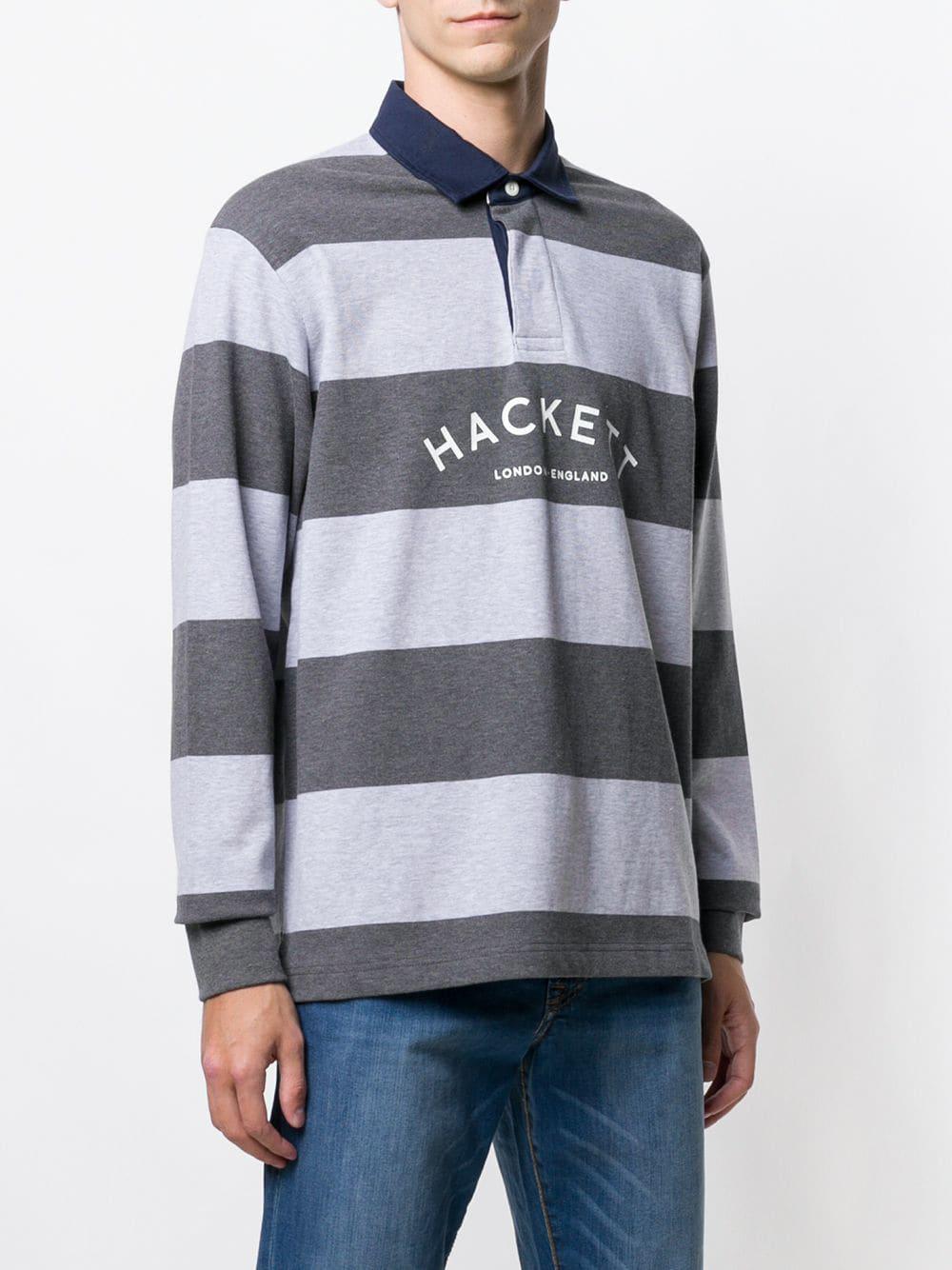 Hackett Cotton Striped Rugby Shirt in Grey (Gray) for Men Lyst