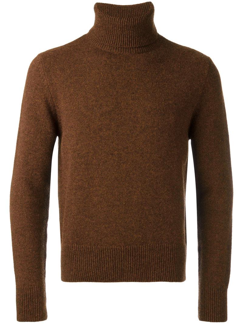 AMI Wool Turtleneck Sweater in Brown for Men Lyst