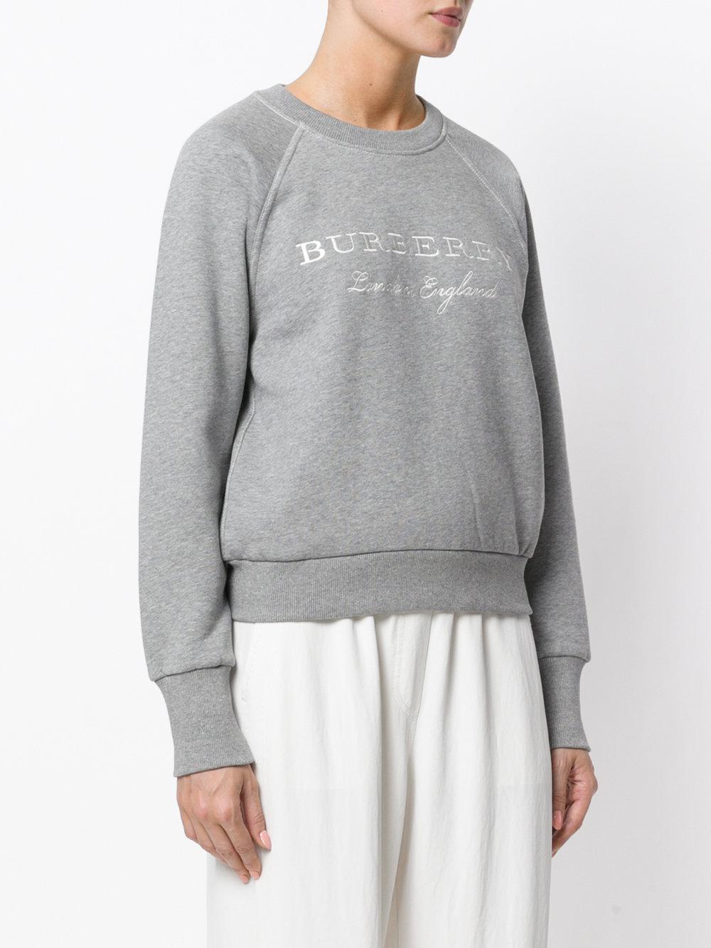 Burberry Cotton Logo Embroidered Sweatshirt in Grey (Gray) Lyst